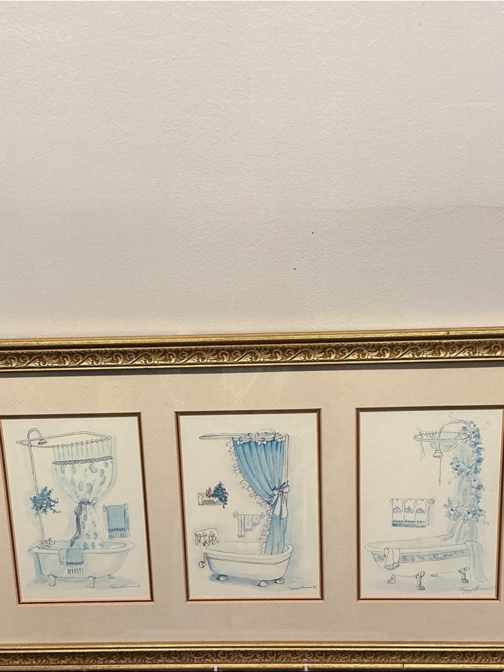 Vintage peggy abrams signed vintage bathroom sink art Triptych Bathroom Sketches